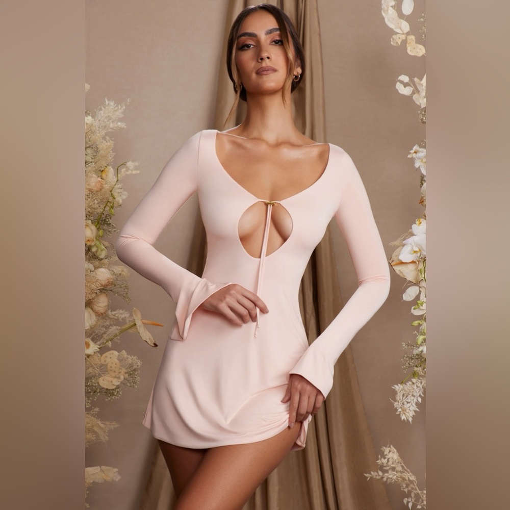 Oh Polly long sleeve cut out A-line mini dress